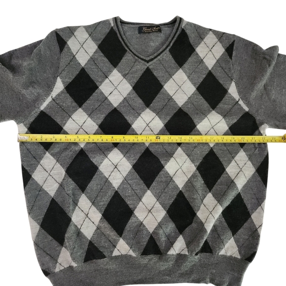 GARRET SCOTT 100% extra-fine merino wool argyle v-neck sweater small - Picture 5 of 11